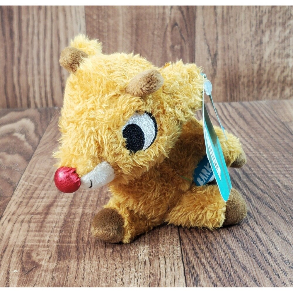 Rudolph Red Nosed Reindeer XS-S Bark Dog Toy Crinkle Squeaker Toy 5" Plush